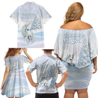 Magical Christmas Family Matching Off Shoulder Short Dress and Hawaiian Shirt Unicorn With Cotton Candy Xmas Tree - Wonder Print Shop