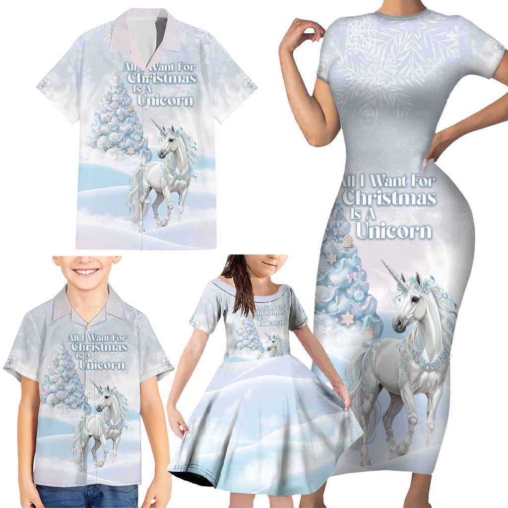 Magical Christmas Family Matching Short Sleeve Bodycon Dress and Hawaiian Shirt Unicorn With Cotton Candy Xmas Tree - Wonder Print Shop
