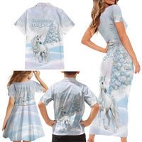 Magical Christmas Family Matching Short Sleeve Bodycon Dress and Hawaiian Shirt Unicorn With Cotton Candy Xmas Tree - Wonder Print Shop