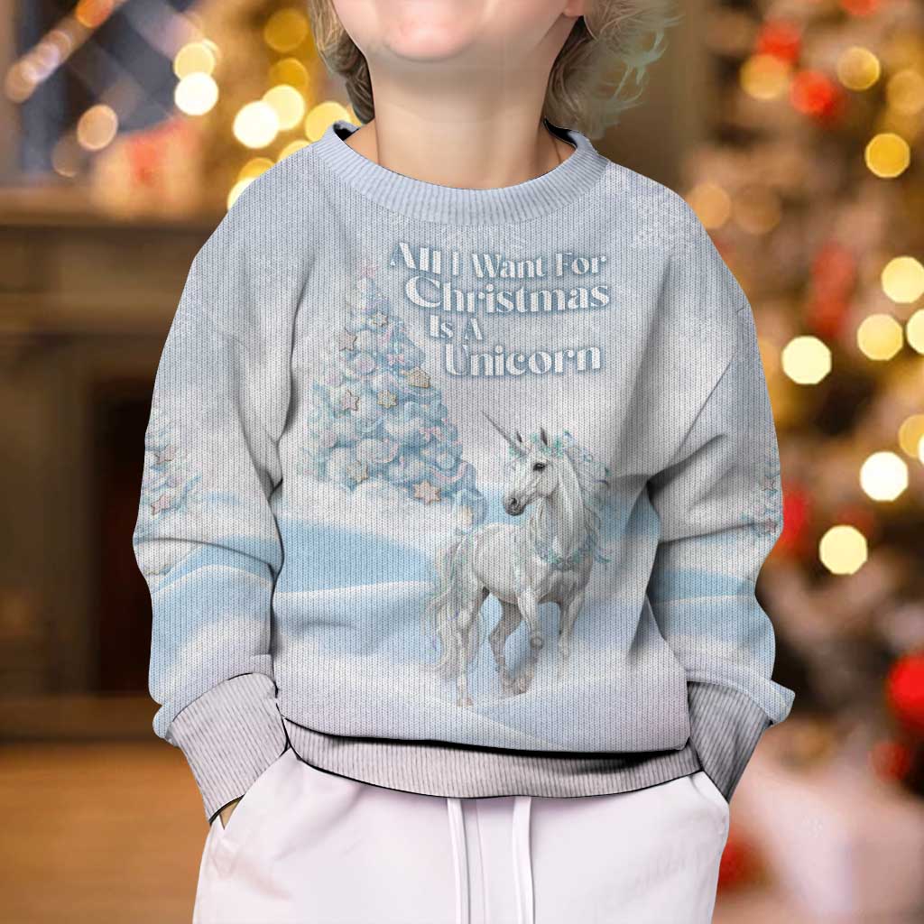Magical Christmas Kid Ugly Christmas Sweater Unicorn With Cotton Candy Xmas Tree - Wonder Print Shop