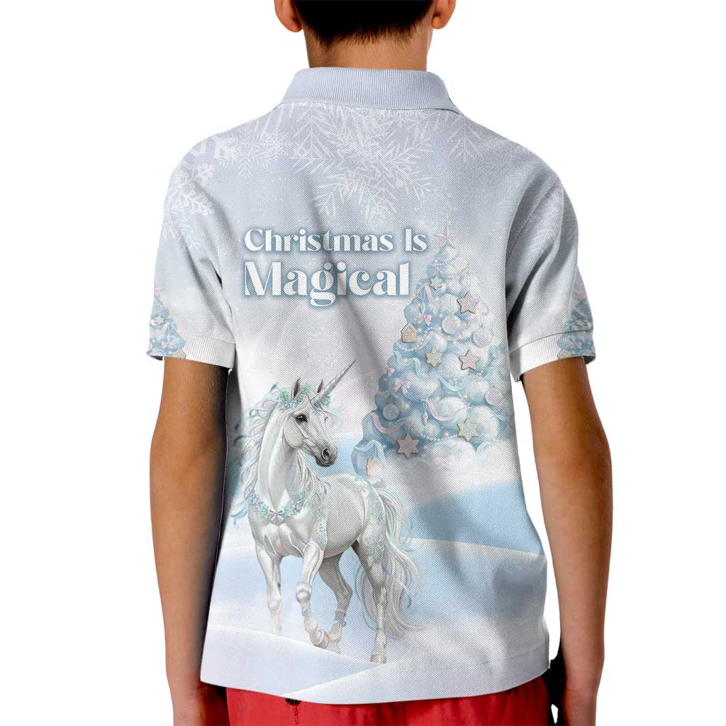 Magical Christmas Kid Polo Shirt Unicorn With Cotton Candy Xmas Tree - Wonder Print Shop