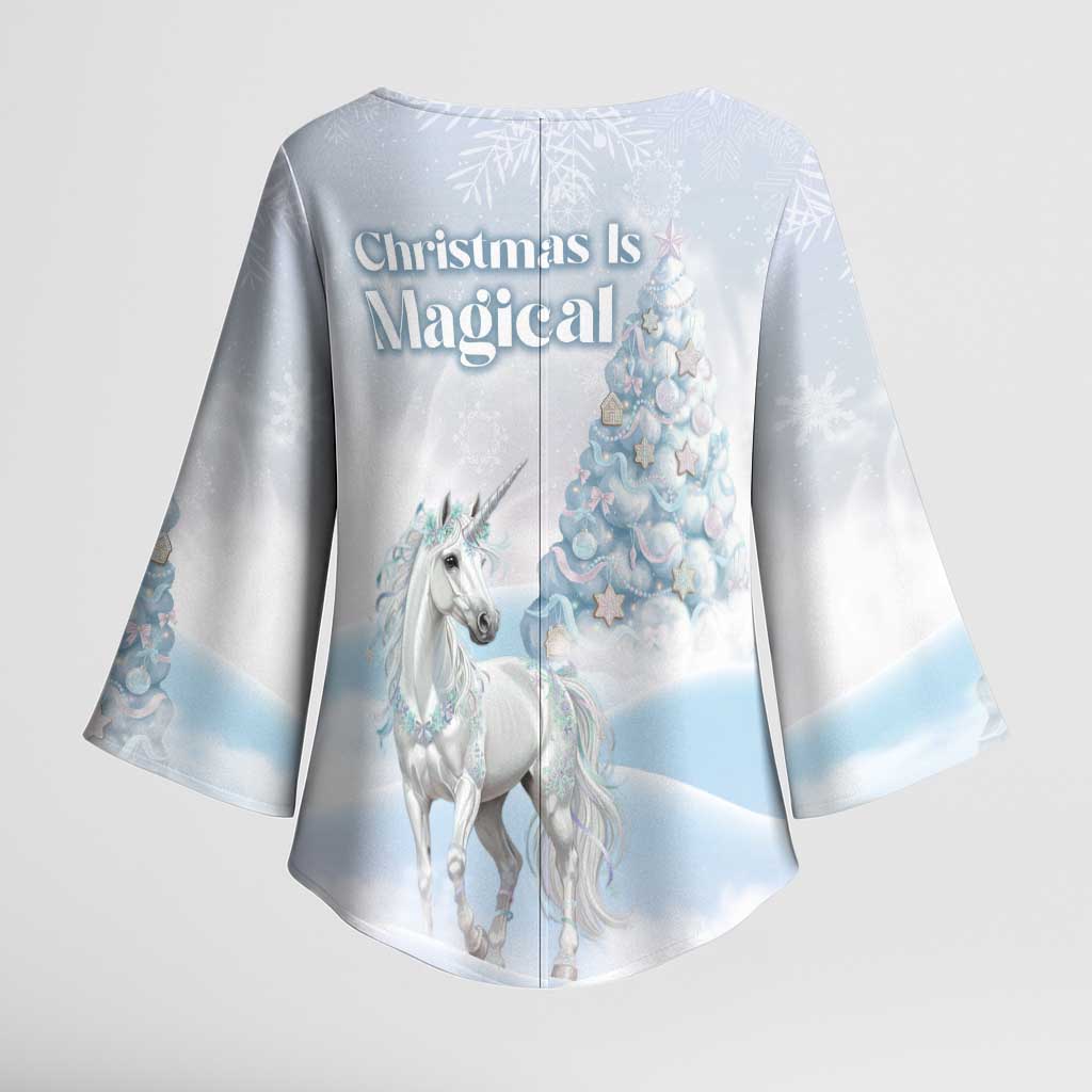 Magical Christmas Kimono Sleeve Blouse Unicorn With Cotton Candy Xmas Tree - Wonder Print Shop