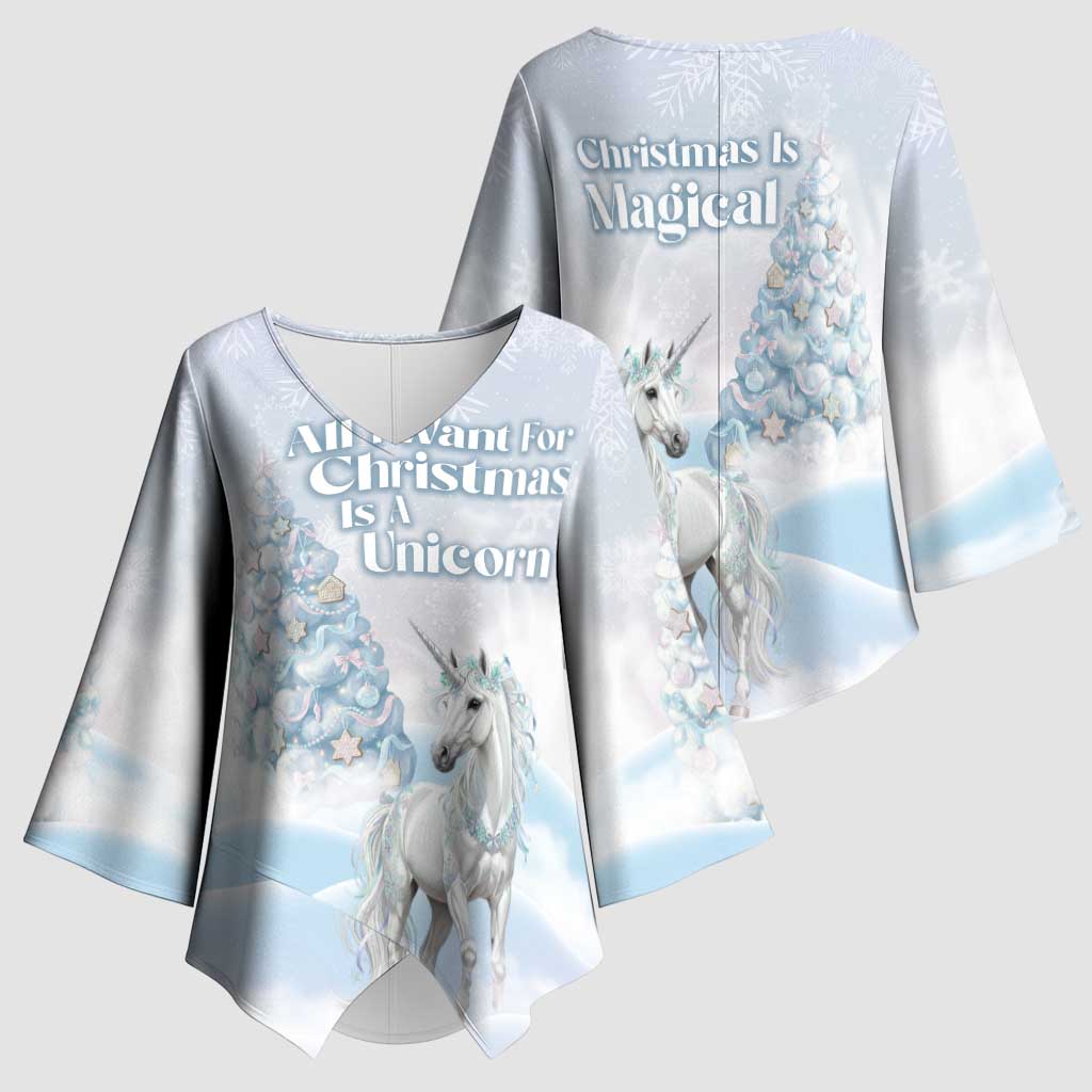 Magical Christmas Kimono Sleeve Blouse Unicorn With Cotton Candy Xmas Tree - Wonder Print Shop