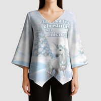 Magical Christmas Kimono Sleeve Blouse Unicorn With Cotton Candy Xmas Tree - Wonder Print Shop