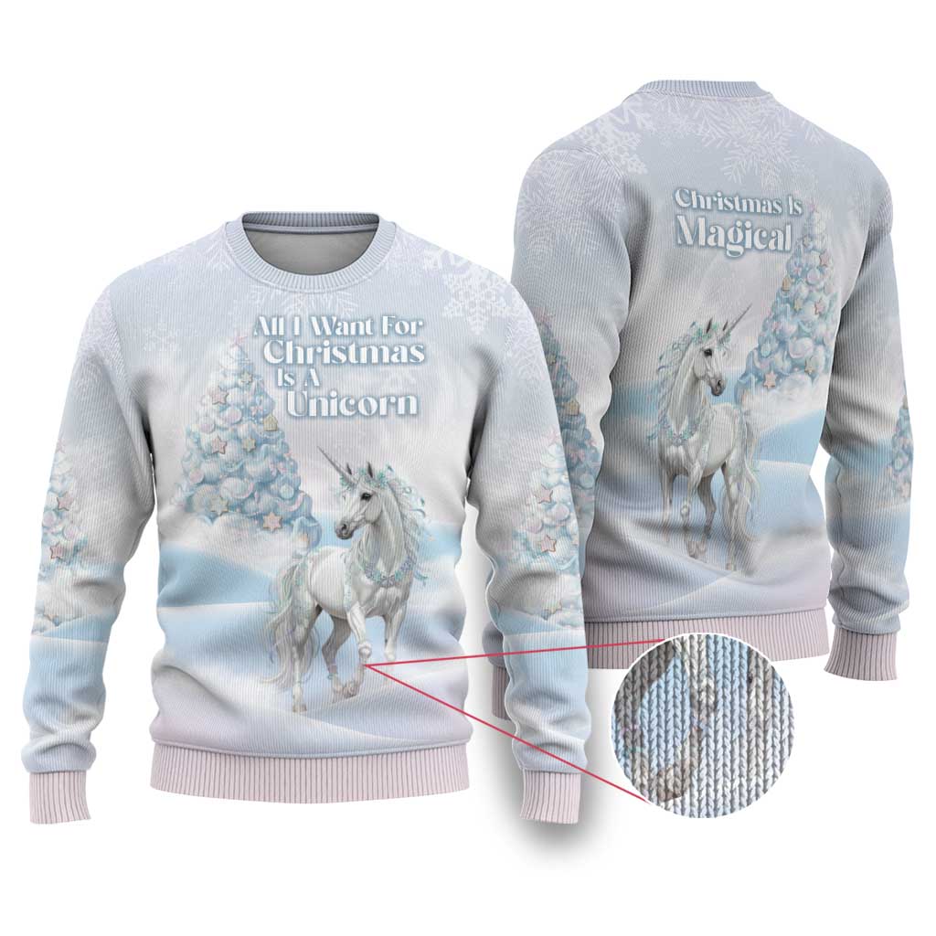Magical Christmas Ugly Christmas Sweater Unicorn With Cotton Candy Xmas Tree - Wonder Print Shop