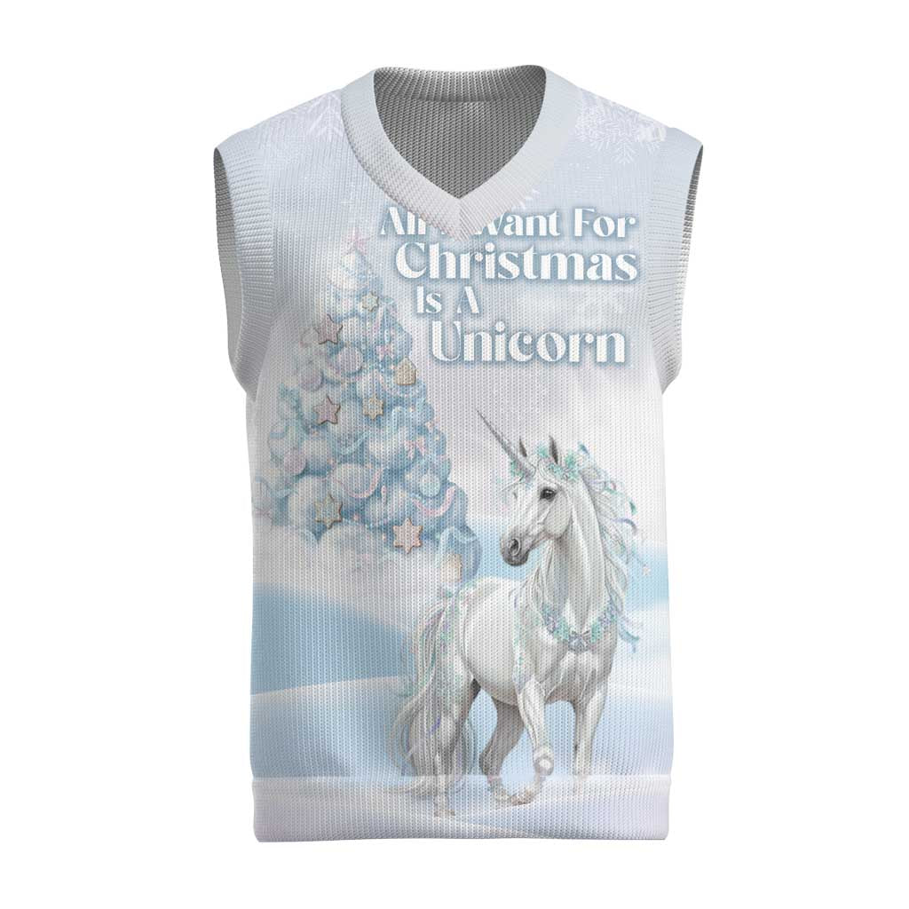 Magical Christmas Knitted V-Neck Vest Unicorn With Cotton Candy Xmas Tree - Wonder Print Shop