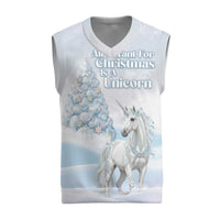 Magical Christmas Knitted V-Neck Vest Unicorn With Cotton Candy Xmas Tree - Wonder Print Shop