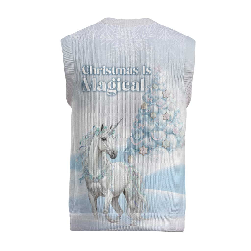 Magical Christmas Knitted V-Neck Vest Unicorn With Cotton Candy Xmas Tree - Wonder Print Shop