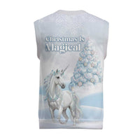 Magical Christmas Knitted V-Neck Vest Unicorn With Cotton Candy Xmas Tree - Wonder Print Shop