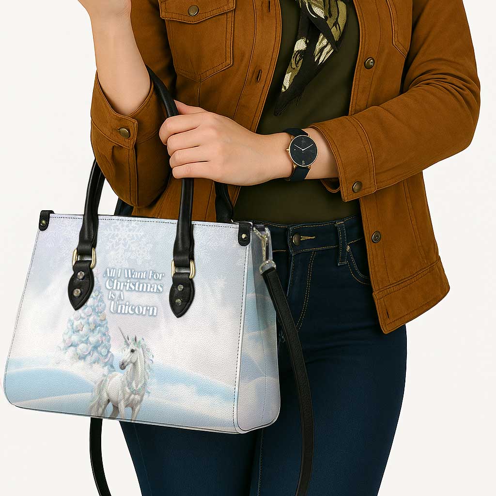 Magical Christmas Leather Bag Unicorn With Cotton Candy Xmas Tree - Wonder Print Shop