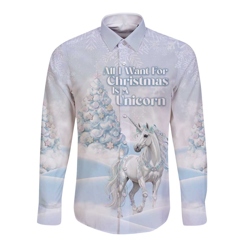 Magical Christmas Long Sleeve Button Shirt Unicorn With Cotton Candy Xmas Tree - Wonder Print Shop