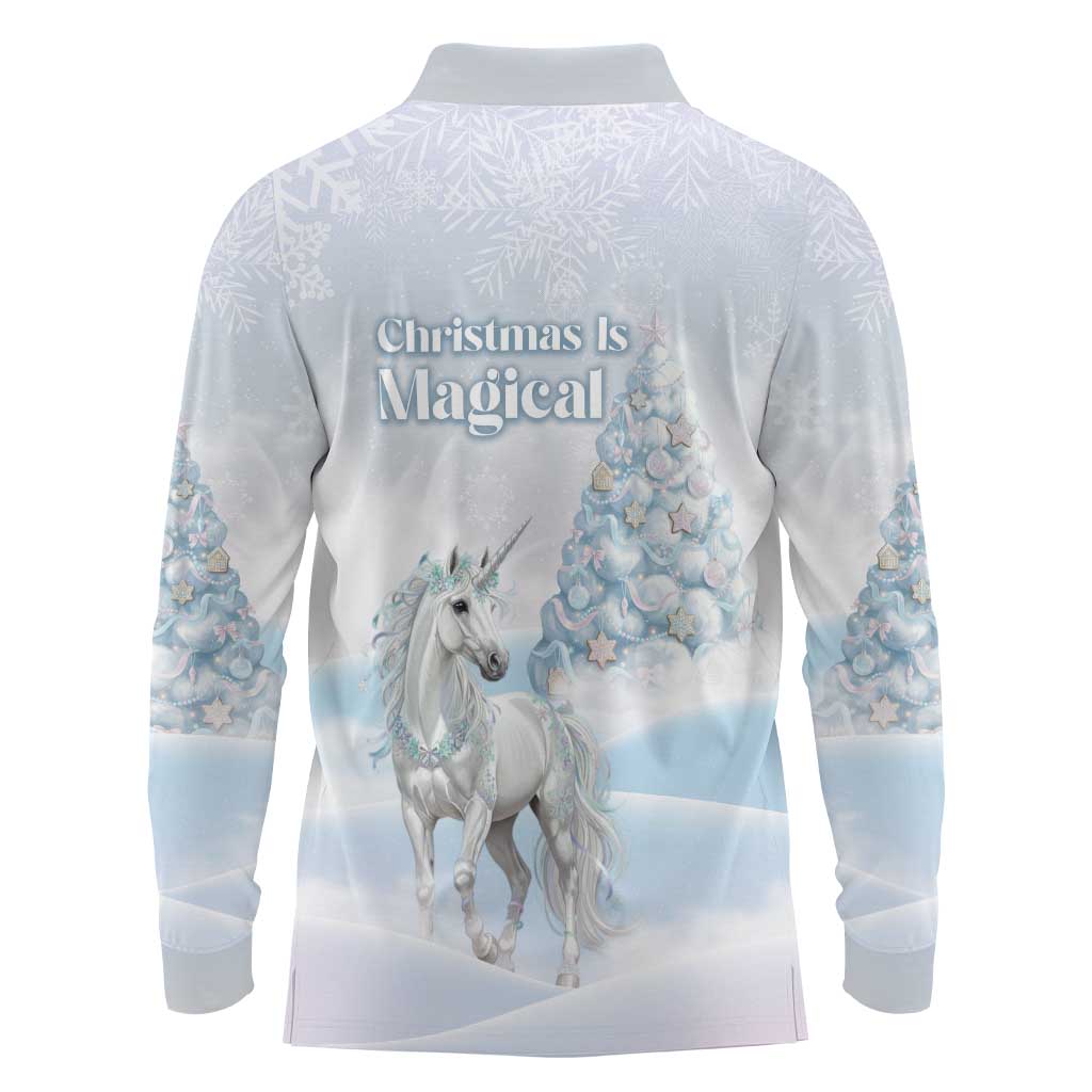 Magical Christmas Long Sleeve Polo Shirt Unicorn With Cotton Candy Xmas Tree - Wonder Print Shop