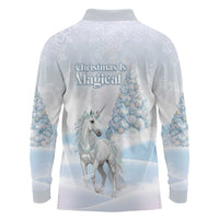 Magical Christmas Long Sleeve Polo Shirt Unicorn With Cotton Candy Xmas Tree - Wonder Print Shop