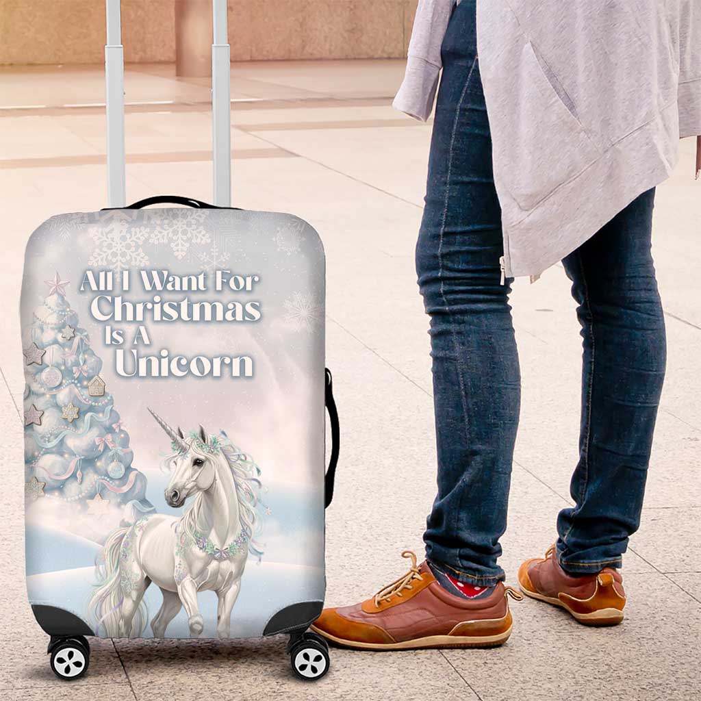 Magical Christmas Luggage Cover Unicorn With Cotton Candy Xmas Tree - Wonder Print Shop