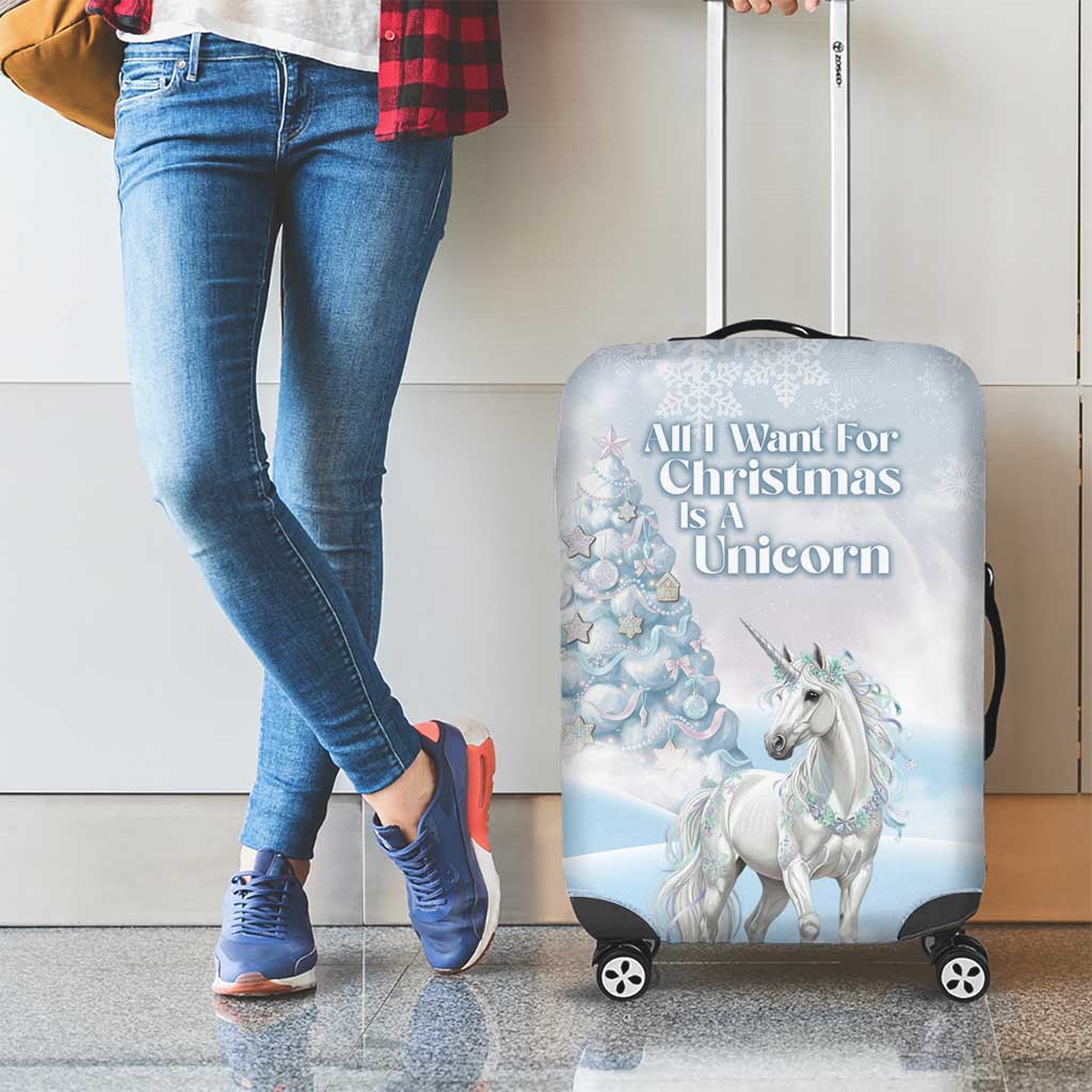 Magical Christmas Luggage Cover Unicorn With Cotton Candy Xmas Tree - Wonder Print Shop