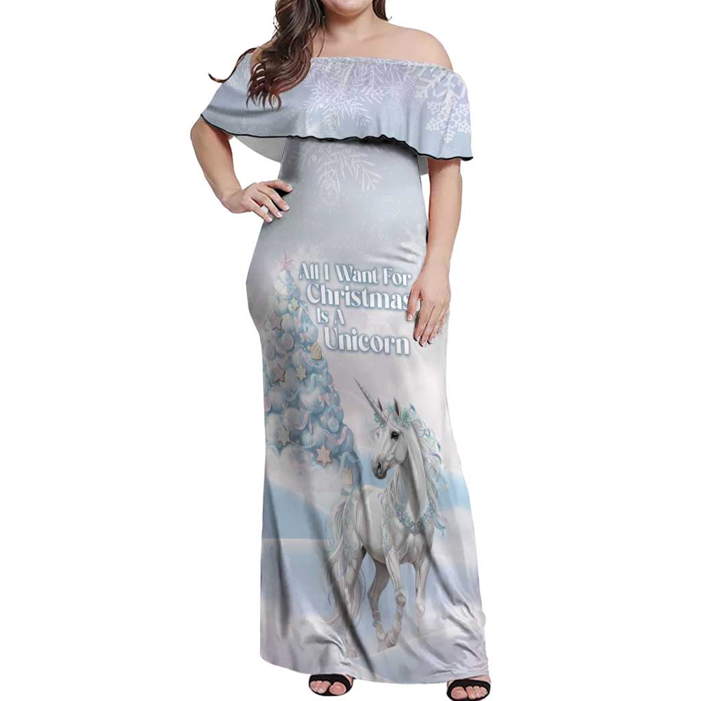 Magical Christmas Off Shoulder Maxi Dress Unicorn With Cotton Candy Xmas Tree - Wonder Print Shop