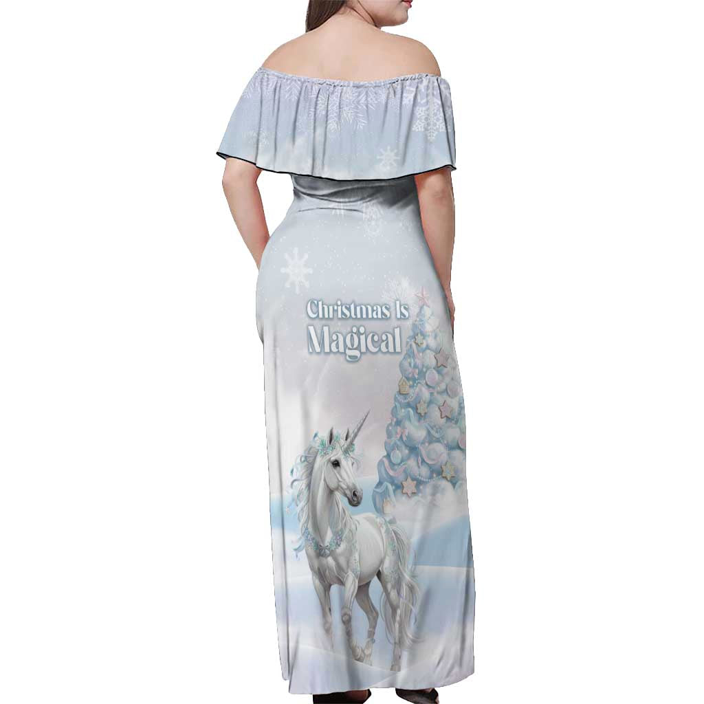 Magical Christmas Off Shoulder Maxi Dress Unicorn With Cotton Candy Xmas Tree - Wonder Print Shop