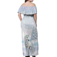 Magical Christmas Off Shoulder Maxi Dress Unicorn With Cotton Candy Xmas Tree - Wonder Print Shop
