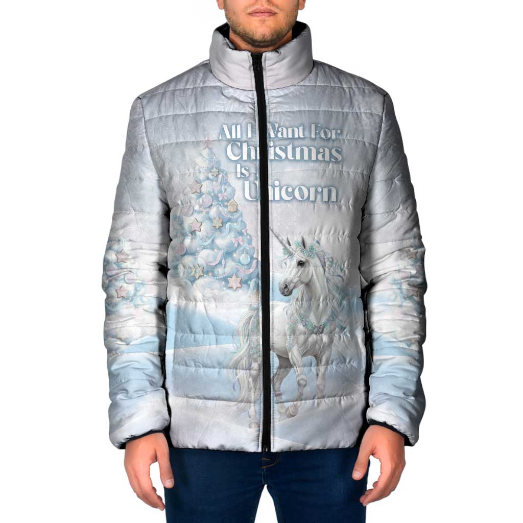 Magical Christmas Padded Jacket Unicorn With Cotton Candy Xmas Tree - Wonder Print Shop