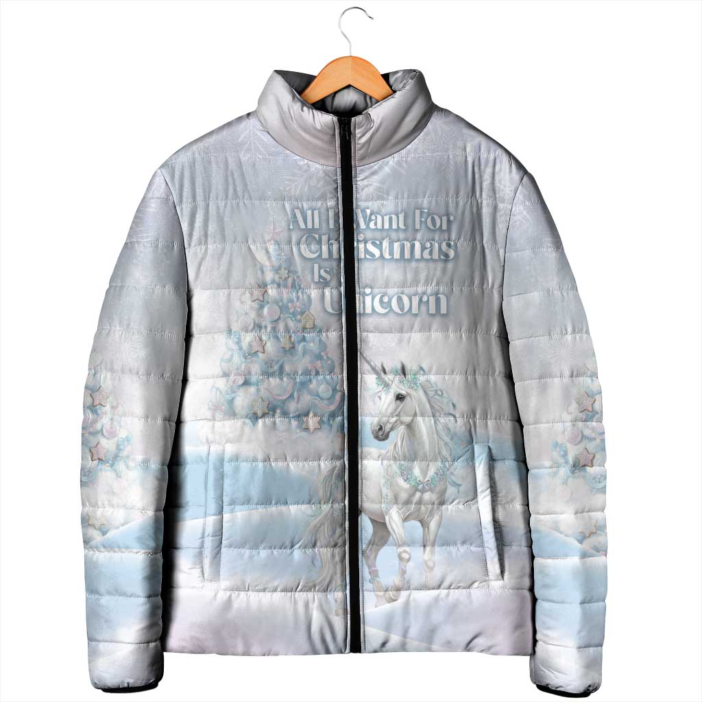 Magical Christmas Padded Jacket Unicorn With Cotton Candy Xmas Tree - Wonder Print Shop