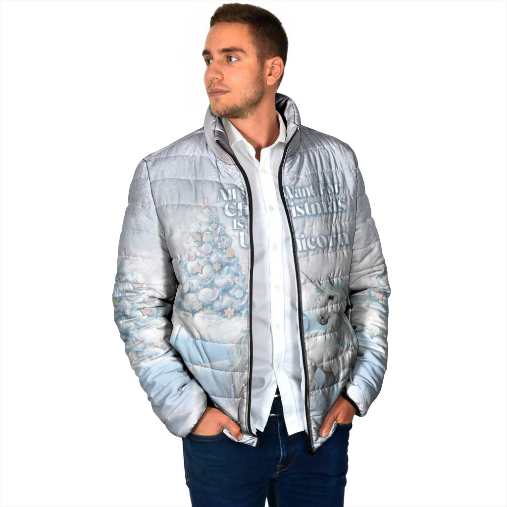 Magical Christmas Padded Jacket Unicorn With Cotton Candy Xmas Tree - Wonder Print Shop