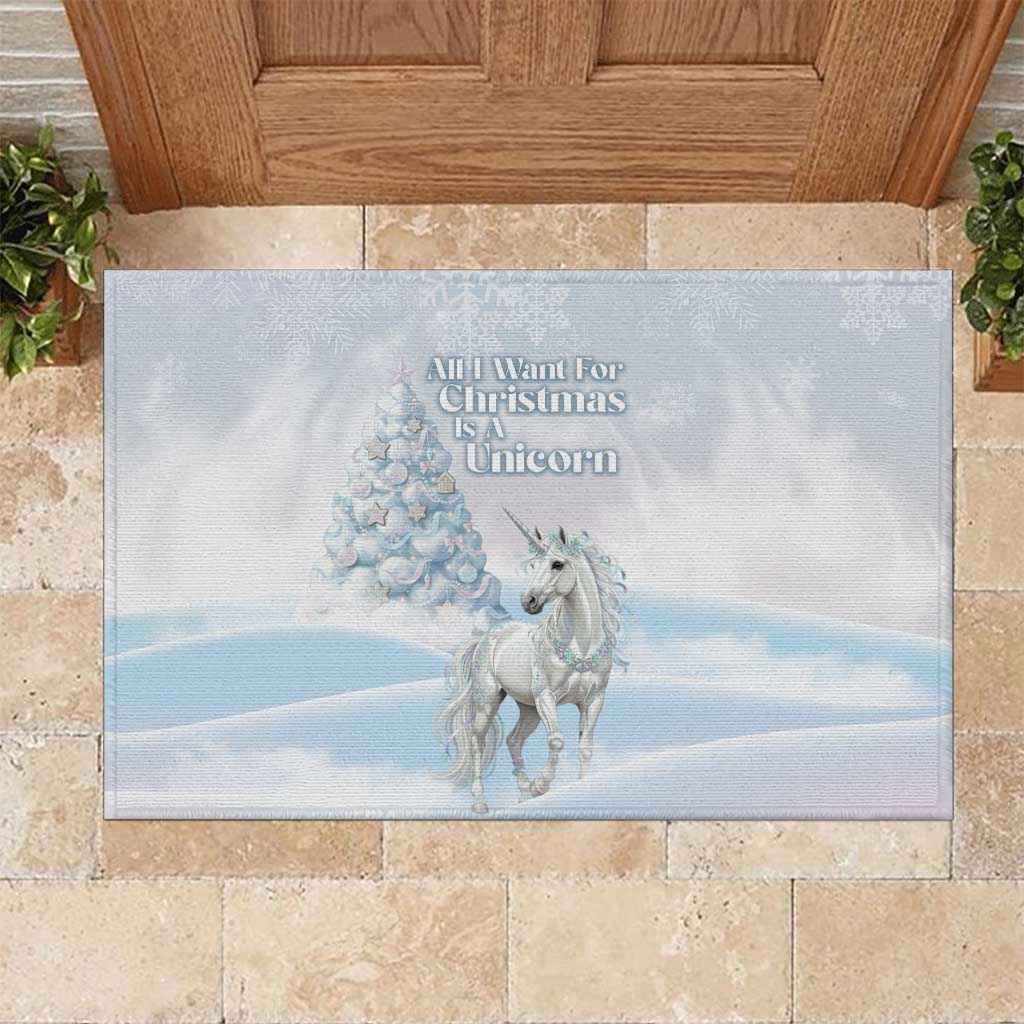 Magical Christmas Rubber Doormat Unicorn With Cotton Candy Xmas Tree - Wonder Print Shop