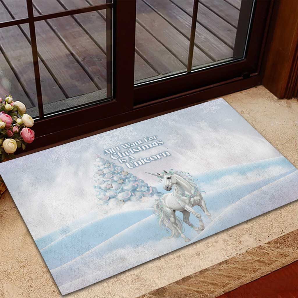 Magical Christmas Rubber Doormat Unicorn With Cotton Candy Xmas Tree - Wonder Print Shop