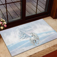 Magical Christmas Rubber Doormat Unicorn With Cotton Candy Xmas Tree - Wonder Print Shop