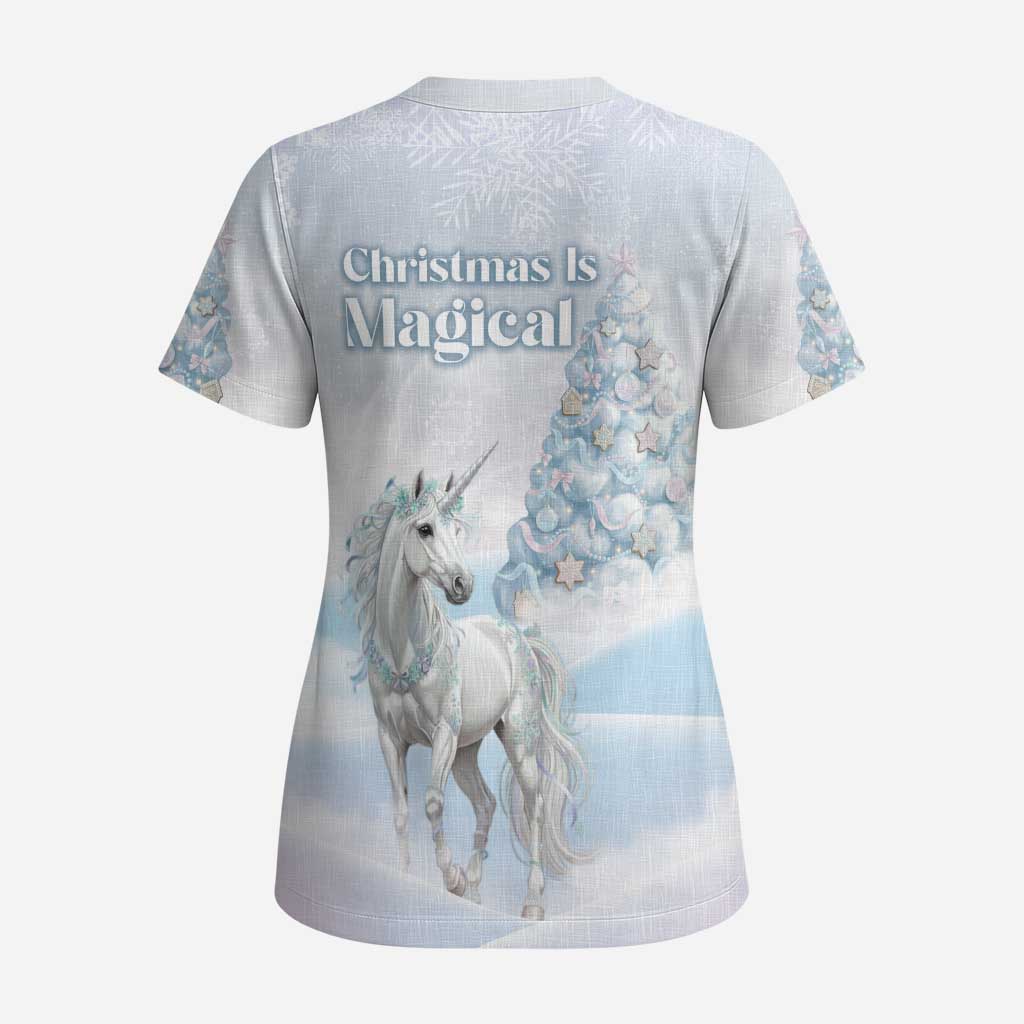 Magical Christmas Scrub Top Unicorn With Cotton Candy Xmas Tree - Wonder Print Shop