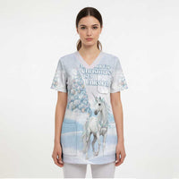 Magical Christmas Scrub Top Unicorn With Cotton Candy Xmas Tree - Wonder Print Shop