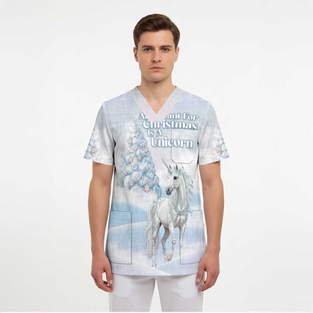 Magical Christmas Scrub Top Unicorn With Cotton Candy Xmas Tree - Wonder Print Shop