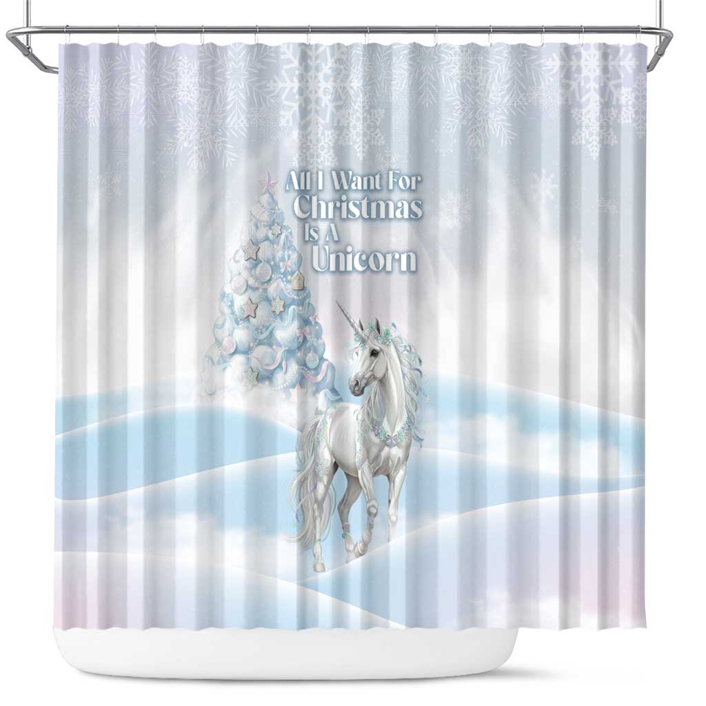 Magical Christmas Shower Curtain Unicorn With Cotton Candy Xmas Tree - Wonder Print Shop