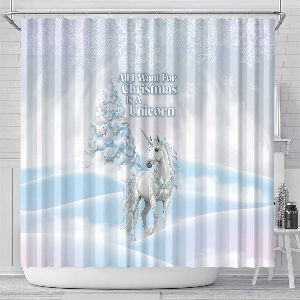Magical Christmas Shower Curtain Unicorn With Cotton Candy Xmas Tree - Wonder Print Shop