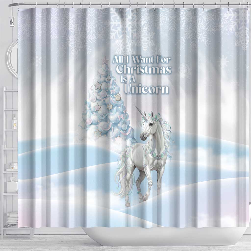 Magical Christmas Shower Curtain Unicorn With Cotton Candy Xmas Tree - Wonder Print Shop