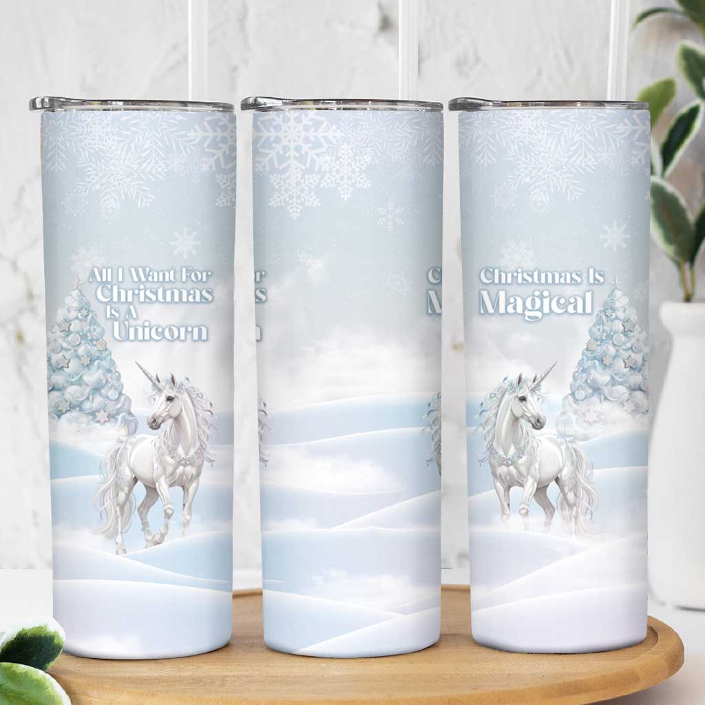 Magical Christmas Skinny Tumbler Unicorn With Cotton Candy Xmas Tree - Wonder Print Shop