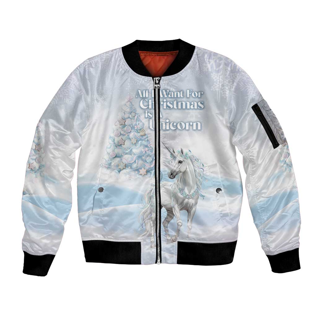 Magical Christmas Sleeve Zip Bomber Jacket Unicorn With Cotton Candy Xmas Tree - Wonder Print Shop