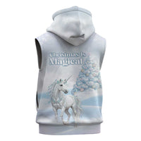 Magical Christmas Sleeveless Hoodie Unicorn With Cotton Candy Xmas Tree - Wonder Print Shop