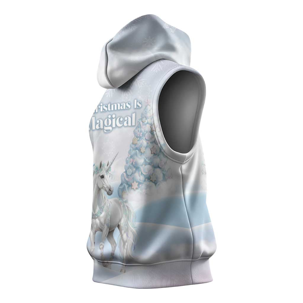 Magical Christmas Sleeveless Hoodie Unicorn With Cotton Candy Xmas Tree - Wonder Print Shop