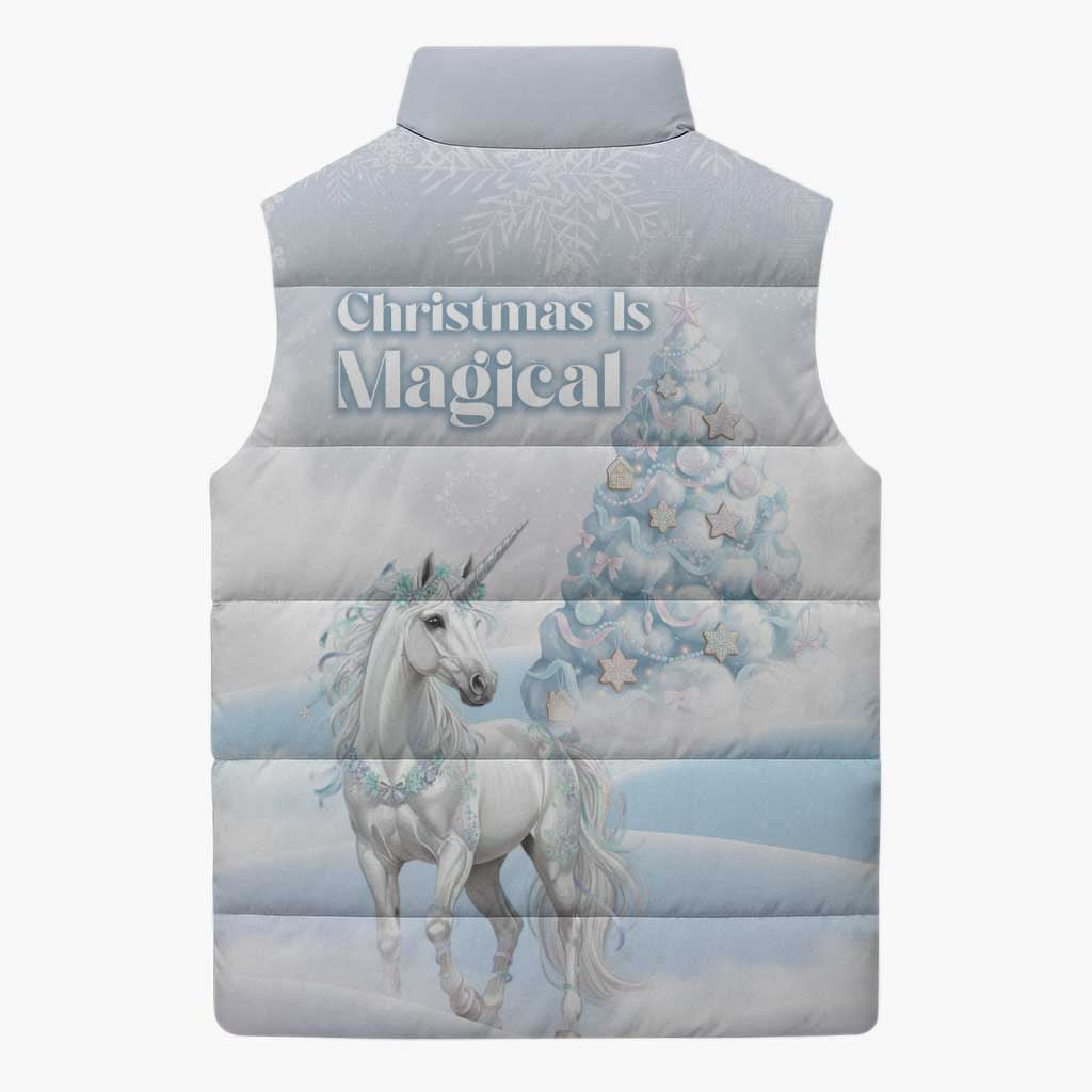 Magical Christmas Sleeveless Puffer Jacket Unicorn With Cotton Candy Xmas Tree - Wonder Print Shop