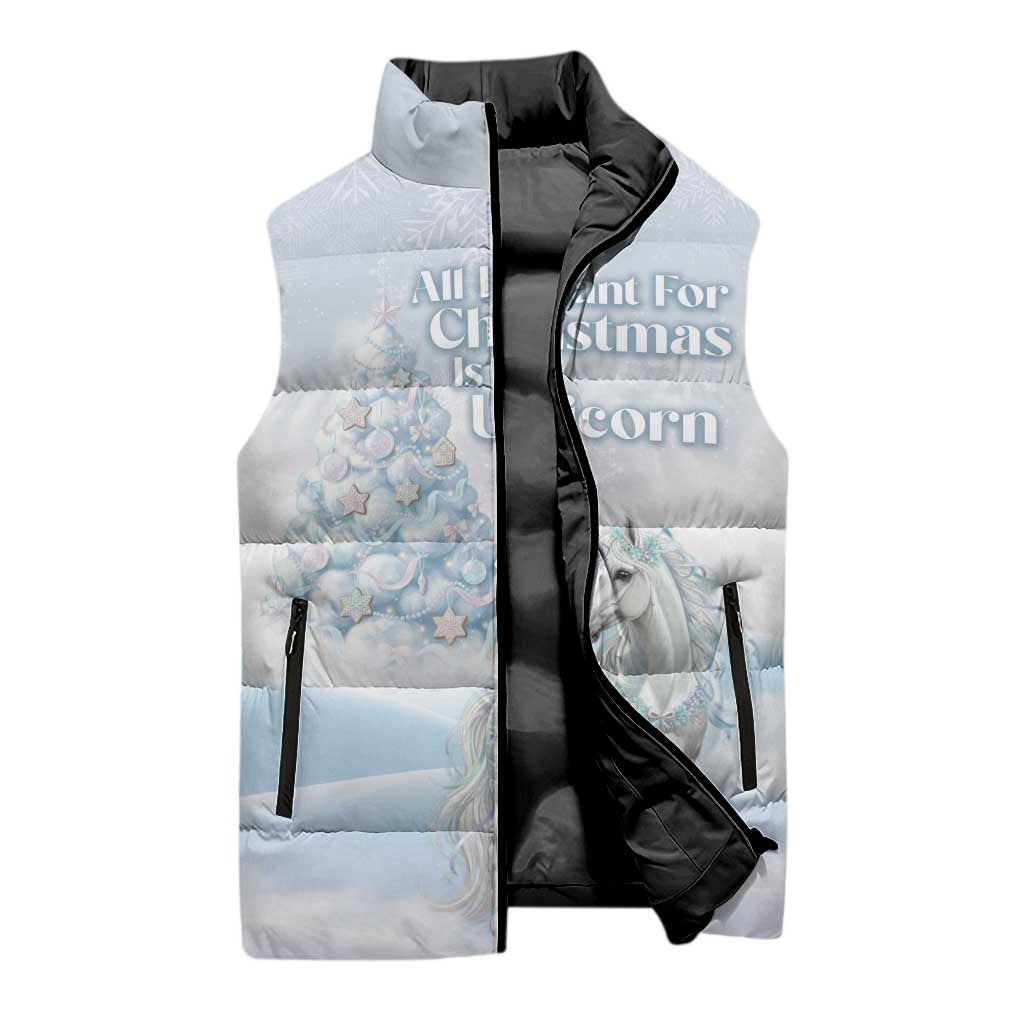 Magical Christmas Sleeveless Puffer Jacket Unicorn With Cotton Candy Xmas Tree - Wonder Print Shop