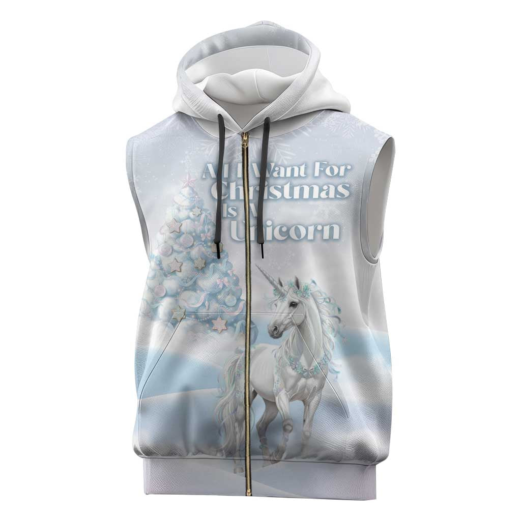 Magical Christmas Sleeveless Zip Hoodie Unicorn With Cotton Candy Xmas Tree - Wonder Print Shop