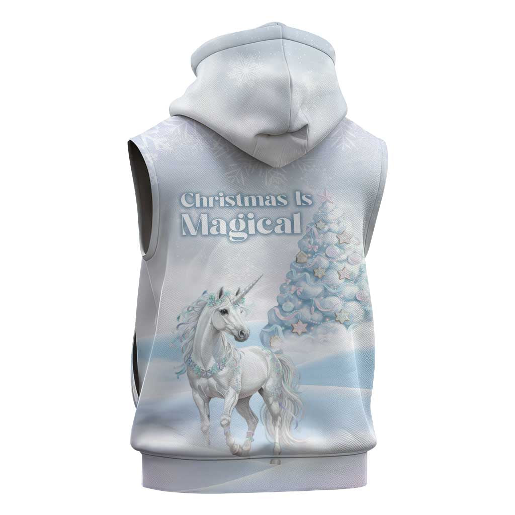 Magical Christmas Sleeveless Zip Hoodie Unicorn With Cotton Candy Xmas Tree - Wonder Print Shop