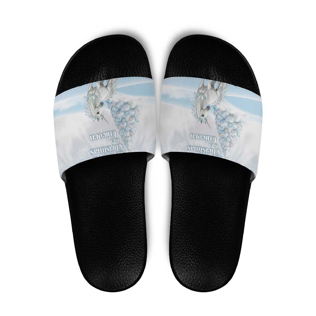 Magical Christmas Slide Sandals Unicorn With Cotton Candy Xmas Tree - Wonder Print Shop