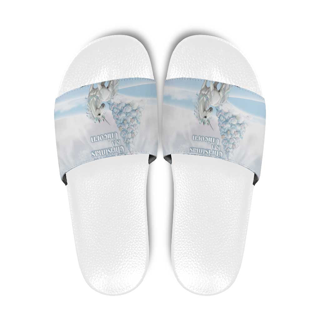 Magical Christmas Slide Sandals Unicorn With Cotton Candy Xmas Tree - Wonder Print Shop