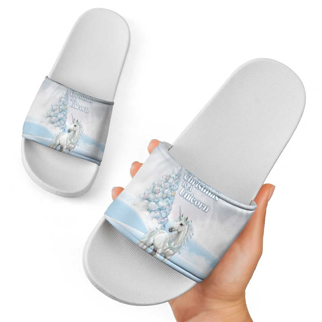 Magical Christmas Slide Sandals Unicorn With Cotton Candy Xmas Tree - Wonder Print Shop