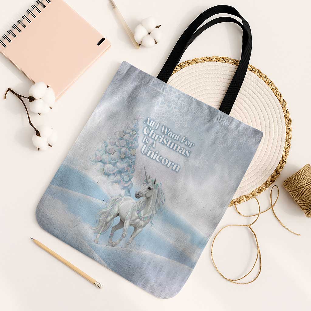 Magical Christmas Tote Bag Unicorn With Cotton Candy Xmas Tree - Wonder Print Shop