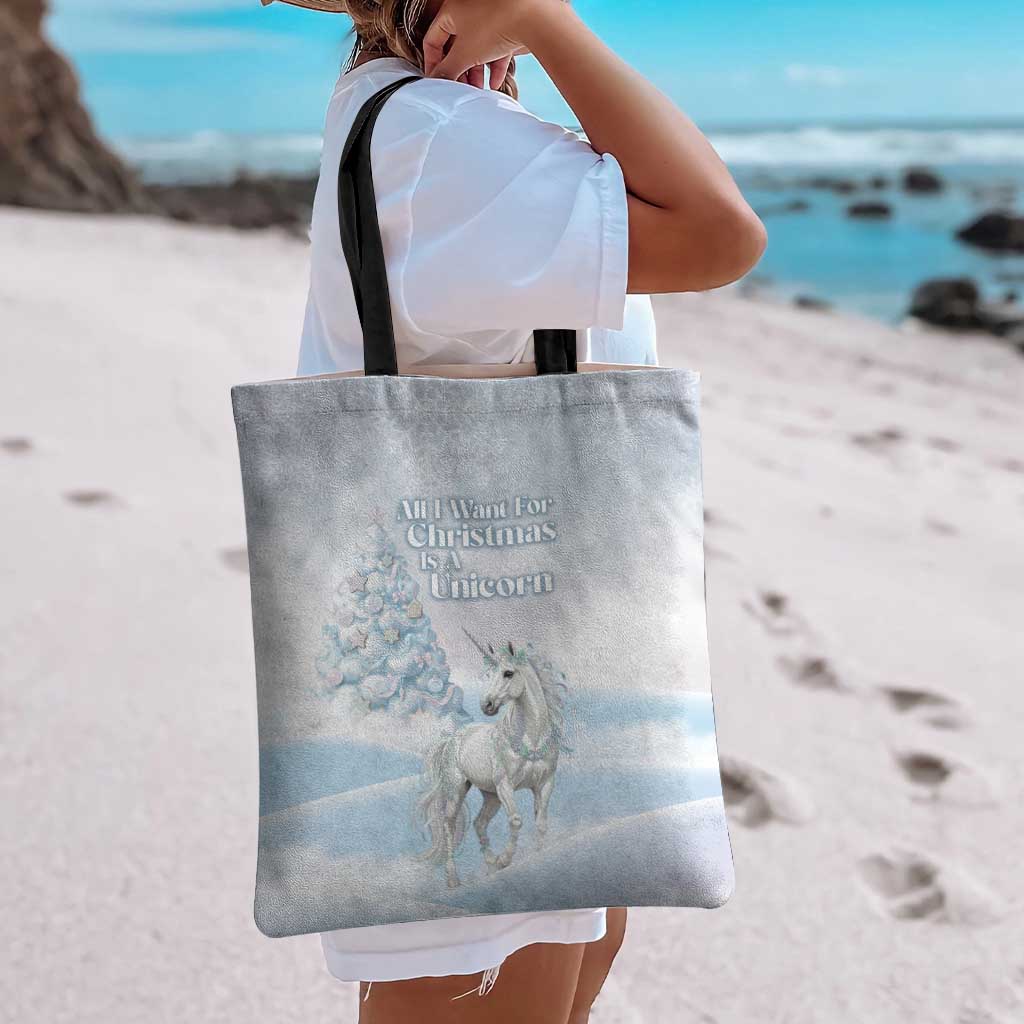 Magical Christmas Tote Bag Unicorn With Cotton Candy Xmas Tree - Wonder Print Shop