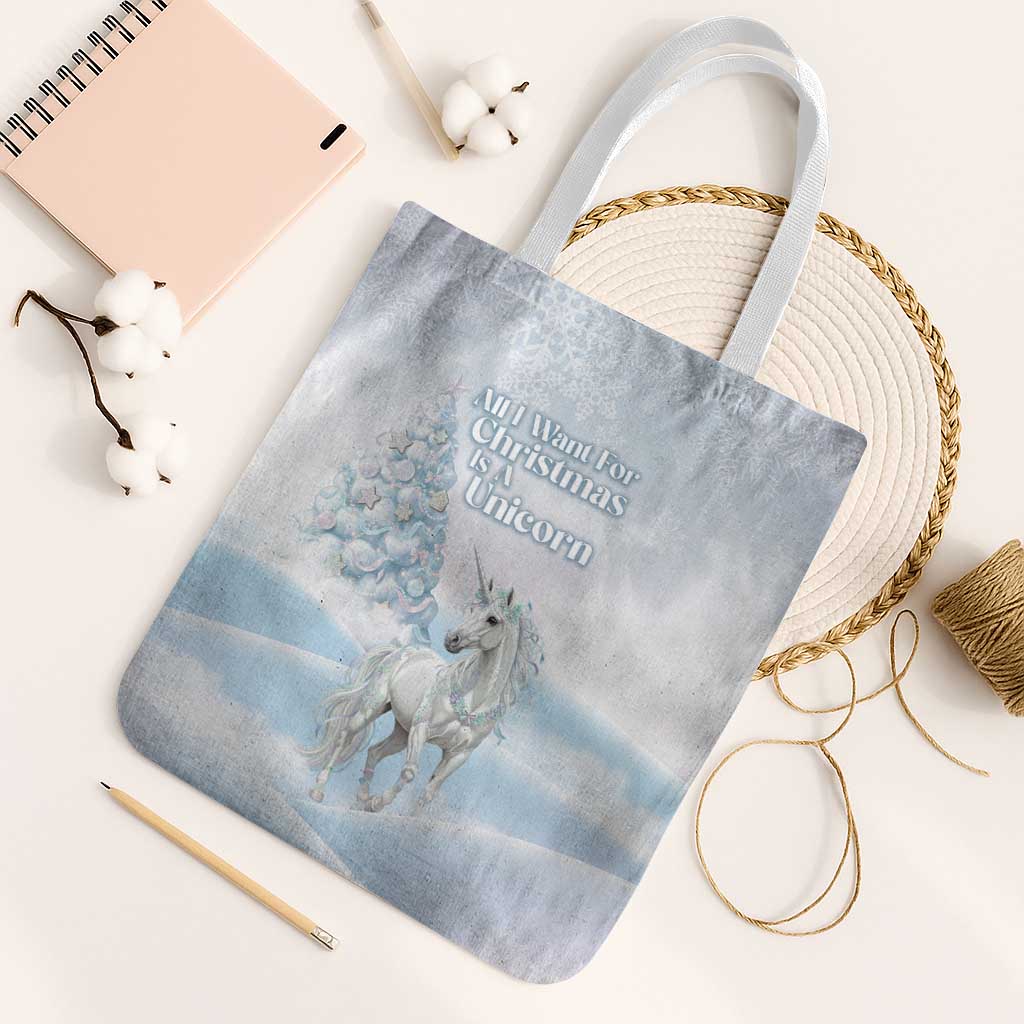 Magical Christmas Tote Bag Unicorn With Cotton Candy Xmas Tree - Wonder Print Shop
