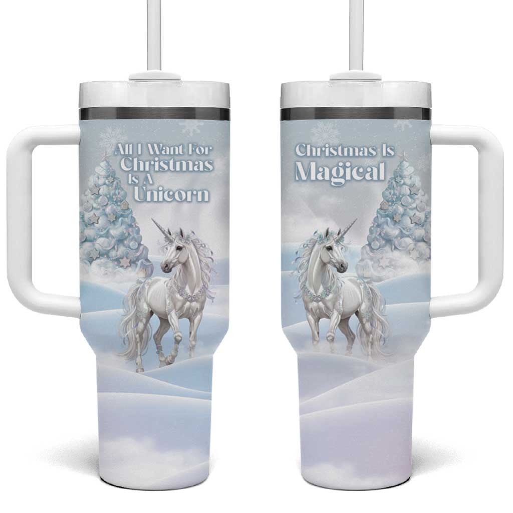 Magical Christmas Tumbler With Handle Unicorn With Cotton Candy Xmas Tree - Wonder Print Shop