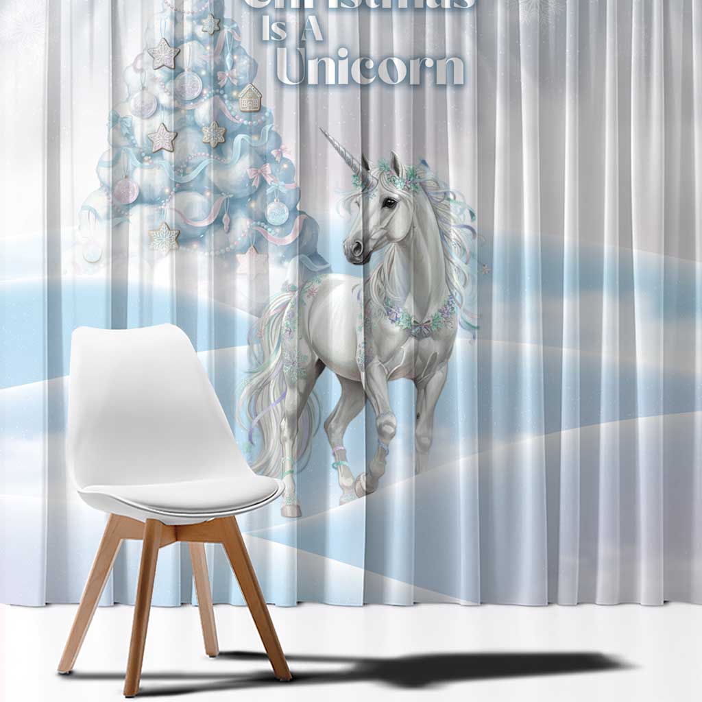 Magical Christmas Window Curtain Unicorn With Cotton Candy Xmas Tree - Wonder Print Shop
